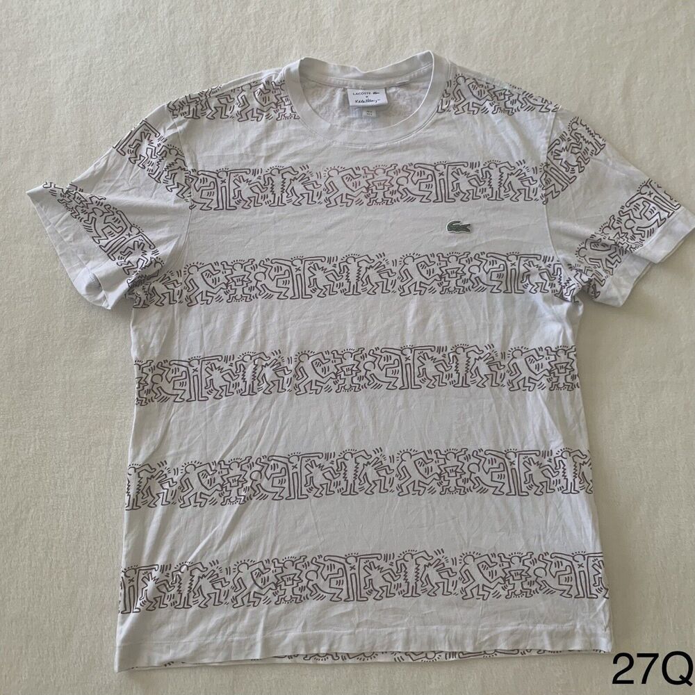 Lacoste X Keith Haring Unisex Shirt Size Large White Black Design Alligator Logo